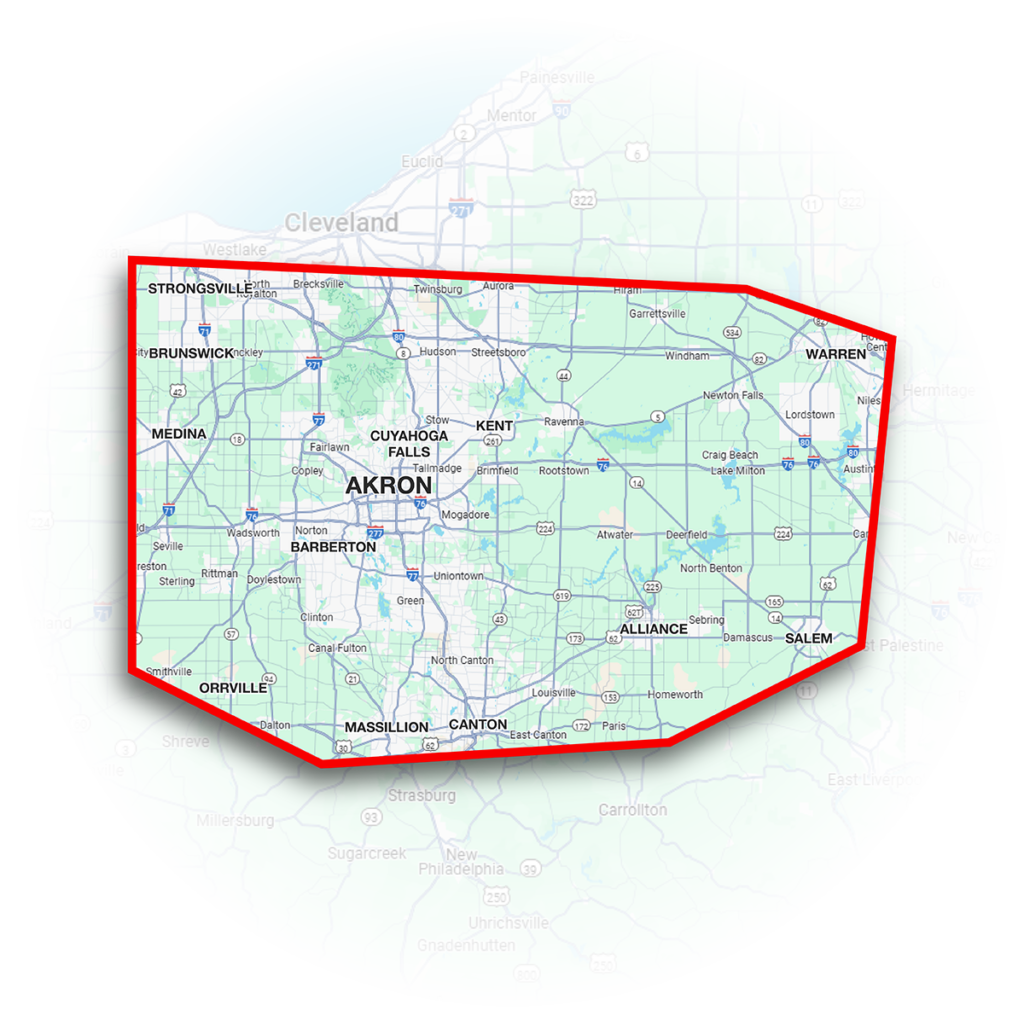 Map of the Herald Construction service area across Northeast Ohio